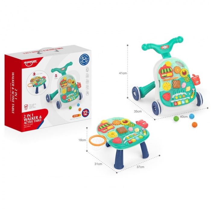 Дитяча іграшка для малюка ходунки каталка - столик інтерактивний 2в1 зі світлом та музикою HE0814 HUANGER