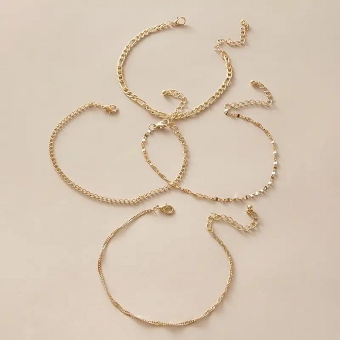 Елегантний браслет (4 шт набір) колір золото, матеріал метал (біжутерія для рук та ніг, аксесуари для дівчат) 376054