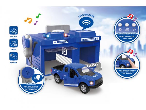 Дитяча іграшка парковка гараж з металевою поліцейською машинкою CLM-556 CHENGMEI TOYS зі світлом і звуком
