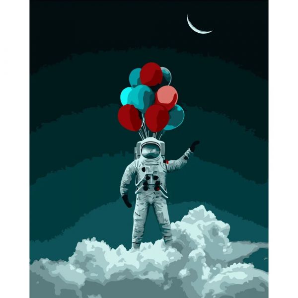 Живопис розпис картина за номерами Космонавт з кульками розміром 40х50 см (DY171) без лаку