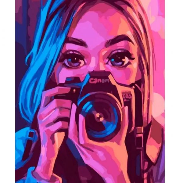 Живопис розпис картина за номерами Дівчина з фотоапаратом розміром 40х50 см (DY300) без лаку