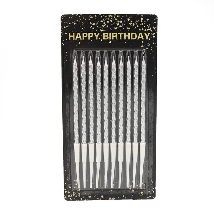 Свічки (свічка) для торта набір 10 шт срібло Happy birthday блістер 9326