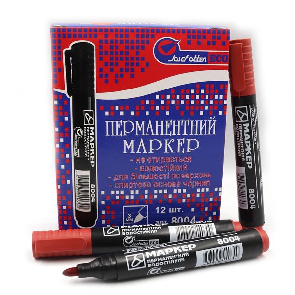 Маркер перманентний червоний J.Otten ECO круглий наконечник,12шт/етик. (DSCN0864) 8004-HW-rd