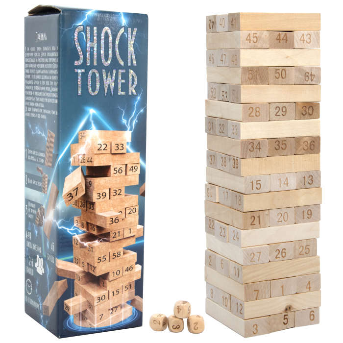 Настільна гра джанга Jenga дженга 45 брусків Shock Tower дерев'яна (30358) в кор-ці 28-8,2-8,2 см ( Вік 4+)