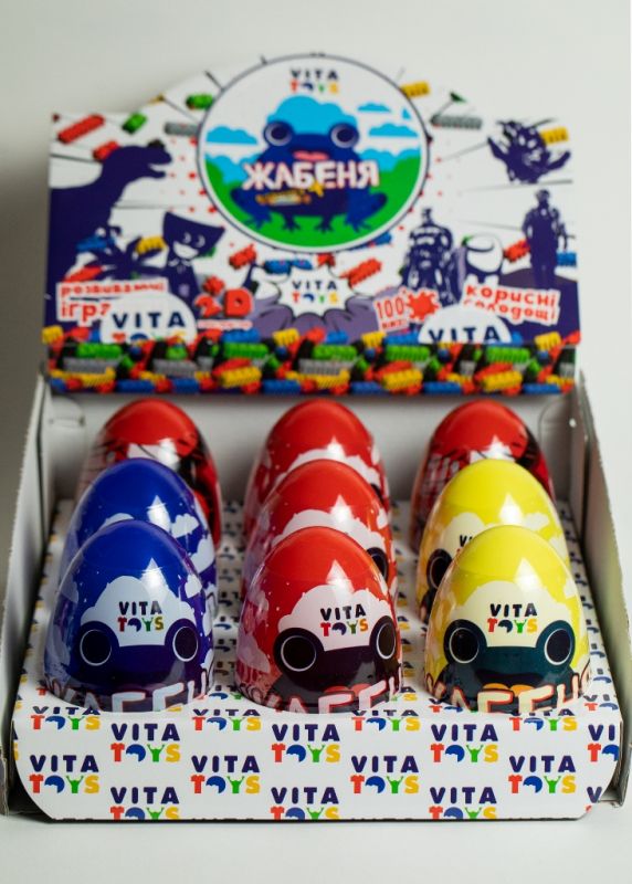 Дитяча іграшка яйце сюрприз з двома іграшками + вітамінка серія Шалене жабеня VT 0003