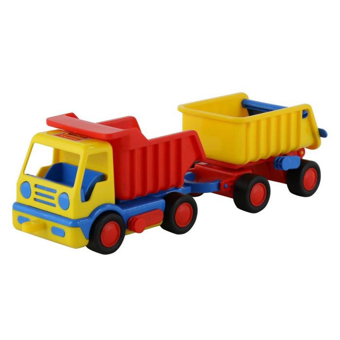 Дитяча іграшка машинка самоскид з причепом 9647 у сіточці