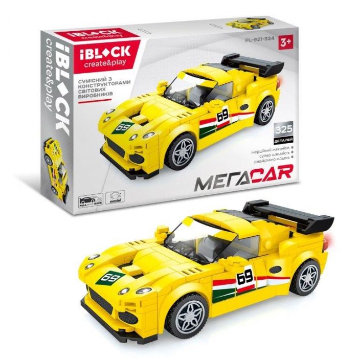 Дитяча іграшка конструктор спортивне авто IBLOCK PL-921-324 МЕГАCAR, 325 деталей