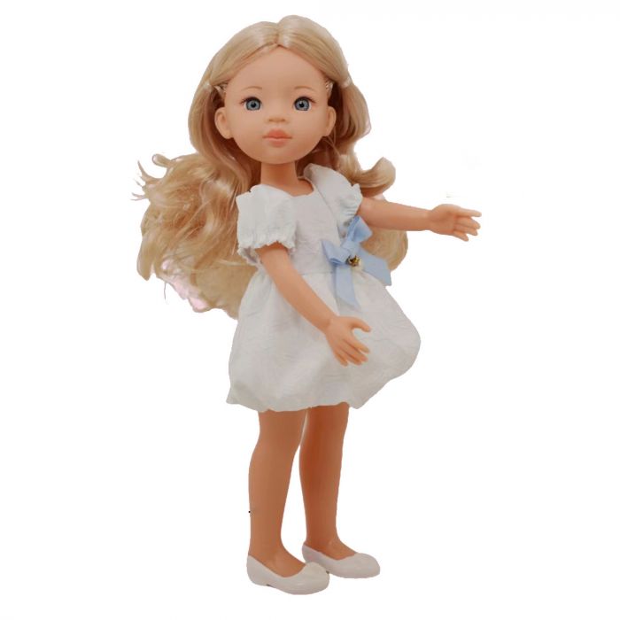 Дитяча іграшка лялька пупс в сукні з блакитним бантом, розмір 33см LS1350-3 LS