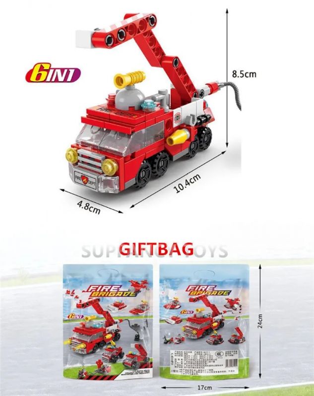 Дитяча іграшка конструктор 6 в 1 пожежна  техніка 142 дет. арт.8612-7