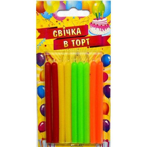 Свічки на торт прямі, 9 шт/уп, арт. 162