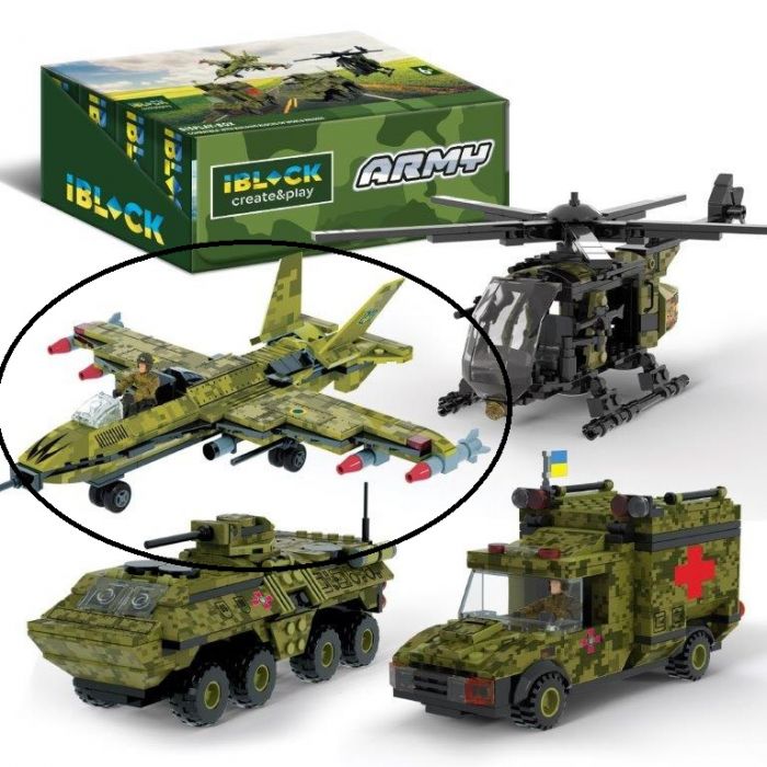Дитяча іграшка конструктор військовий літак IBLOCK арт. PL-921-428 (1) Армія, 226 деталей, р-р уп-ки 24*4,5*16см