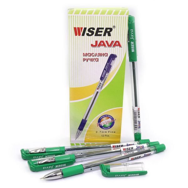 Ручка масляна Wiser Java 0,7мм з грипом зелена