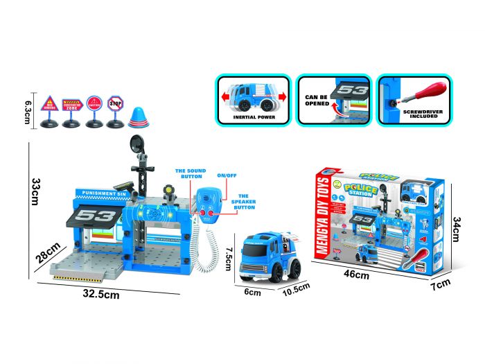Дитяча іграшка парковка конструктор поліцейська станція з рацією 67 елементів MY1201 MENGYA DIY TOYS