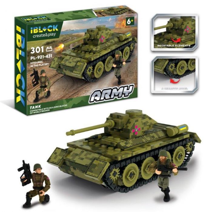 Дитяча іграшка конструктор танк IBLOCK PL-921-431 АРМІЯ ARMY 301 деталей