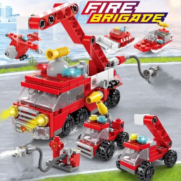 Дитяча іграшка конструктор 6 в 1 пожежна  техніка 142 дет. арт.8612-7