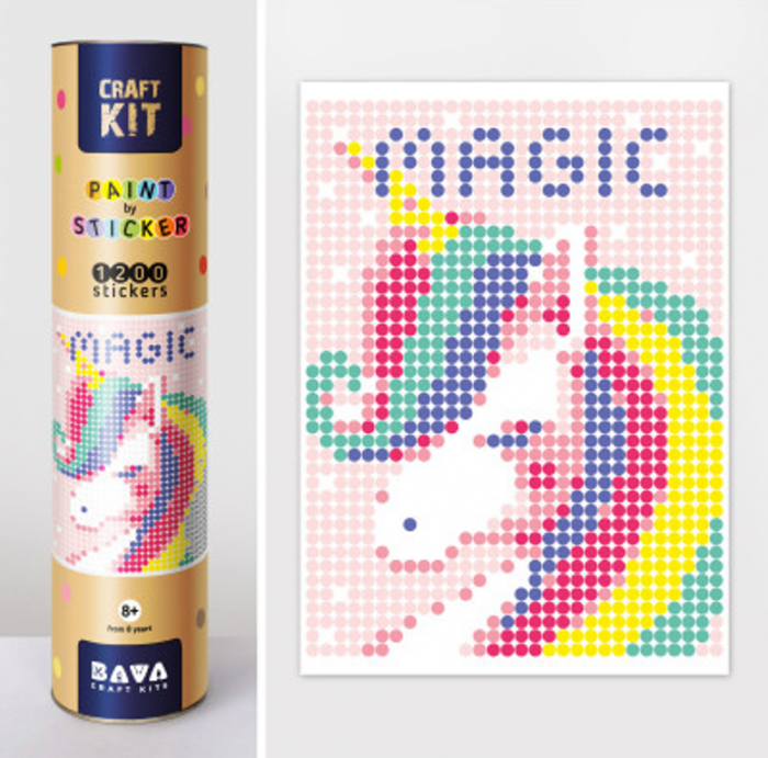 Аплікація - картина по номерам з наліпками (арт терапія) Єдиноріг, 33х48см, 1200 стікерів ( відео в описі)