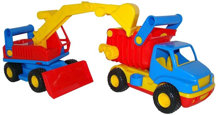 Дитяча іграшка машинка самоскид та екскаватор колесний у коробці 40855 Wader