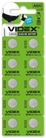 Батарейка часова Videx AG10 (LR1130) BLISTER CARD 10pcs