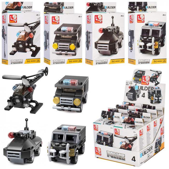Дитяча іграшка конструктор поліцейський транспорт SLUBAN M38-B0592 Builder 4 види від 36 деталей в кор.16,5-16-14,5с