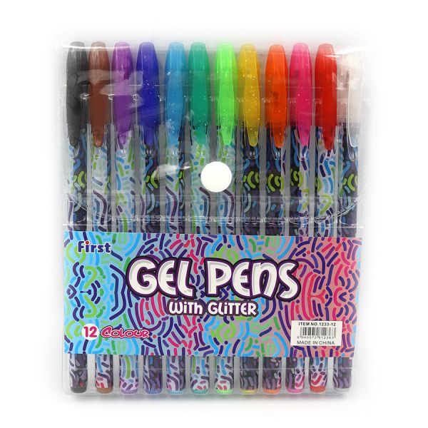 Ручка гелева набір 12 кольорів глітер 1233-12F Gel pens PVC