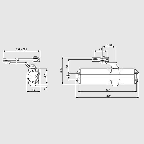 Dorma TS 68 EN 2/3/4 дотягувач (доводчик) для дверей з ліктьовою тягою без фіксації, колір коричневий.