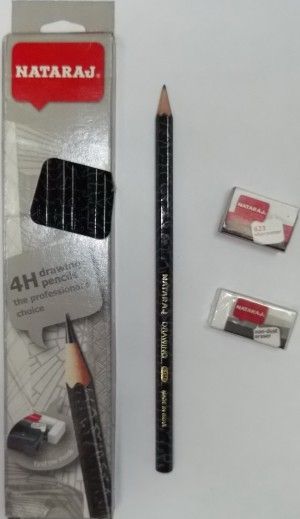 Олівець чорнографітний Nataraj Drawing 4H загострений з гумкою та стругалкою  К 201205001
