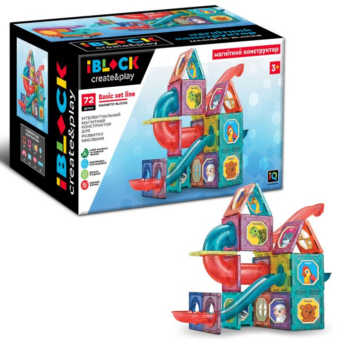 Дитяча іграшка конструктор магнітний IBLOCK PL-921-248 , 72 деталей