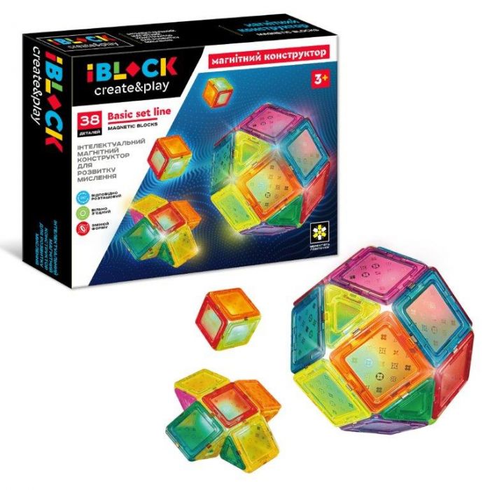 Дитяча іграшка конструктор магнітний IBLOCK PL-921-249 38 деталей