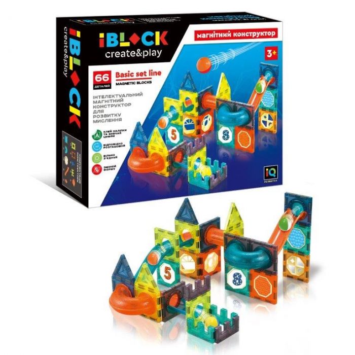 Дитяча іграшка конструктор магнітний  IBLOCK  PL-921-251 66 дет.