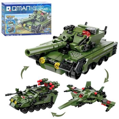 Дитяча іграшка конструктор 3в1 військова техніка 329 деталей Qman 42112