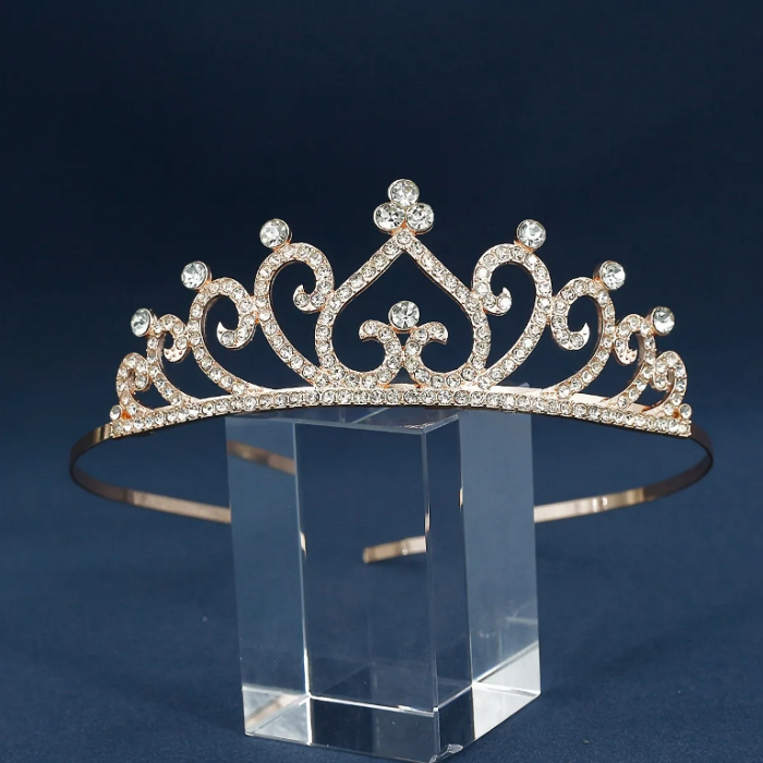 Діадема (тіара) у вигляді корони RJ62041 колір рожеве золото, матеріал метал