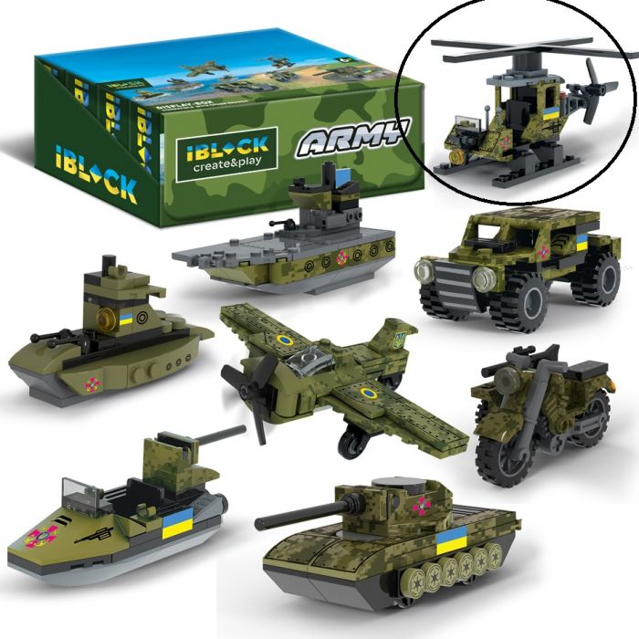 Дитяча іграшка конструктор військовий гелікоптер IBLOCK арт. PL-921-424 (1) Армія, 58 деталей