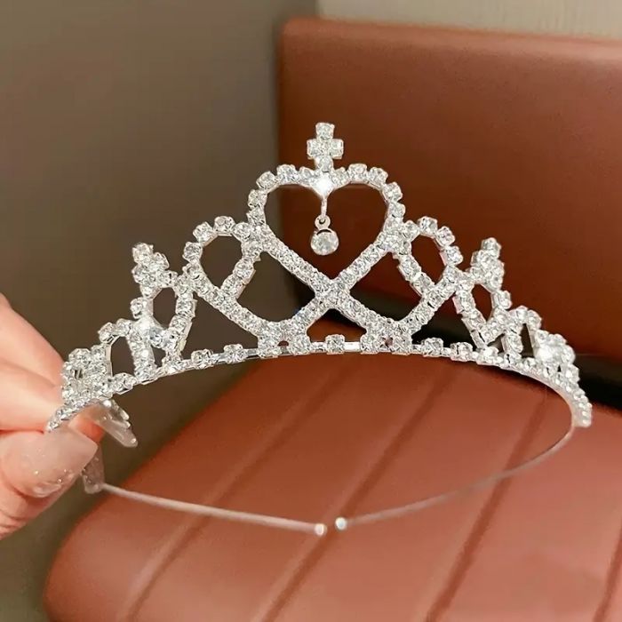 Діадема (тіара) у вигляді корони VV50088 колір срібло , матеріал метало - пластик