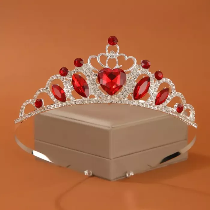 Діадема (тіара) корона з червоним камінням, колір срібло (silver), матеріал корпусу метал (tiara) HG-134-J