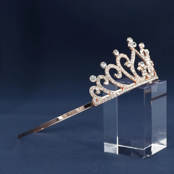 Діадема (тіара) у вигляді корони RJ62041 колір рожеве золото, матеріал метал