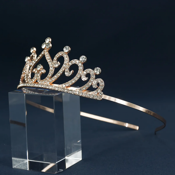 Діадема (тіара) у вигляді корони RJ62041 колір рожеве золото, матеріал метал