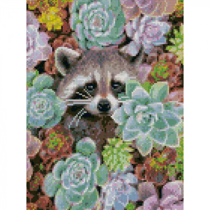 Набір для творчості алмазна вишивка картина мозаїка HX232 Єнотик у квітках розміром 30х40 см