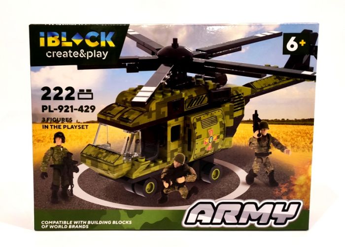 Дитяча іграшка конструктор військовий гелікоптер IBLOCK арт. PL-921-429 (1) Армія, 222 дет.