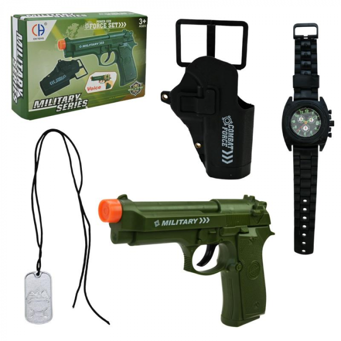 Дитяча іграшкова зброя, військовий набір (4137, CH555A-2) пістолет із світлов та звуком та аксесуари