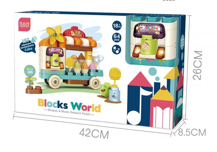 Дитяча іграшка конструктор великі деталі 64 елемента, машинка Blocks World 2311 світло, звук
