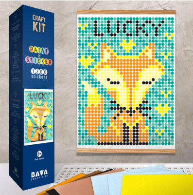 Аплікація - картина по номерам з наліпками (арт терапія) Лисичка, 33х48см, 1200 стікерів ( відео в описі )