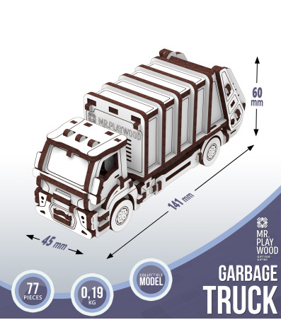 Конструктор механічний дерев'яний 3D сміттєвоз 10802 MR.PLAYWOOD  ( відео в описі)