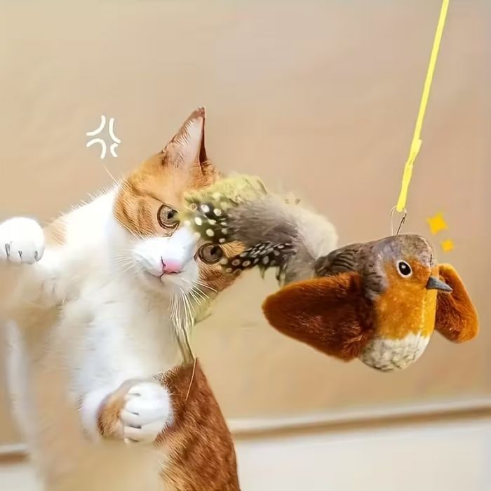 Іграшка для кота (кішки, кошеня) пташка плюшева (3994) коричнева, відео в описі