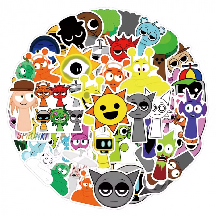 Наліпка фігурка Спрункі (Sprunki) набір 55 шт, персонаж гри Incredibox (3811)