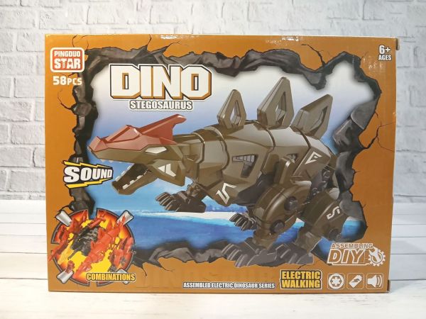 Дитяча іграшка робот конструктор динозавр Dino ST99-3A/4A, 58 деталей, з викруткою (колір хакі), відео в описі 