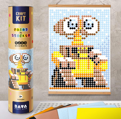 Аплікація - картина по номерам з наліпками (арт терапія) Робот жовтий, 33х48см, 1200 стікерів  ( відео в описі )