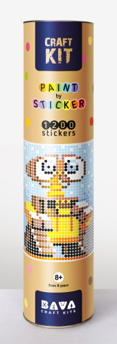 Аплікація - картина по номерам з наліпками (арт терапія) Робот жовтий, 33х48см, 1200 стікерів  ( відео в описі )