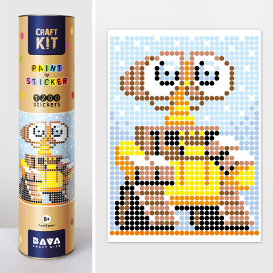 Аплікація - картина по номерам з наліпками (арт терапія) Робот жовтий, 33х48см, 1200 стікерів  ( відео в описі )