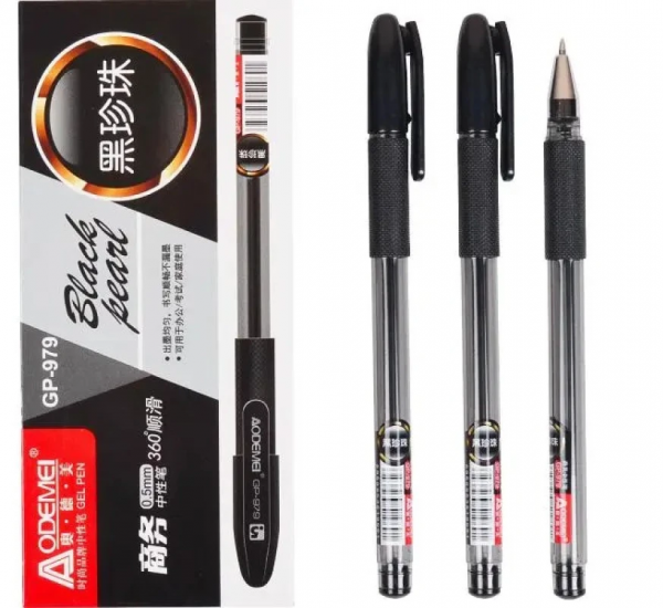Ручка гелева для письма чорна накінечник 0,5 мм (Aodemei  Black pearl GP-979L)