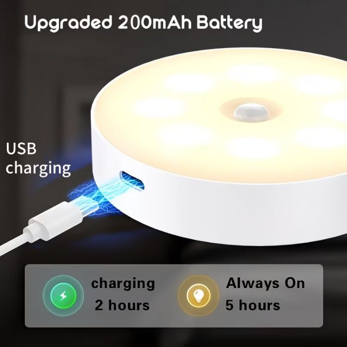 Домашній світильник з датчиком руху та світла, 8 LED, вбудований акумулятор, тепле світло (4594) відео в описі